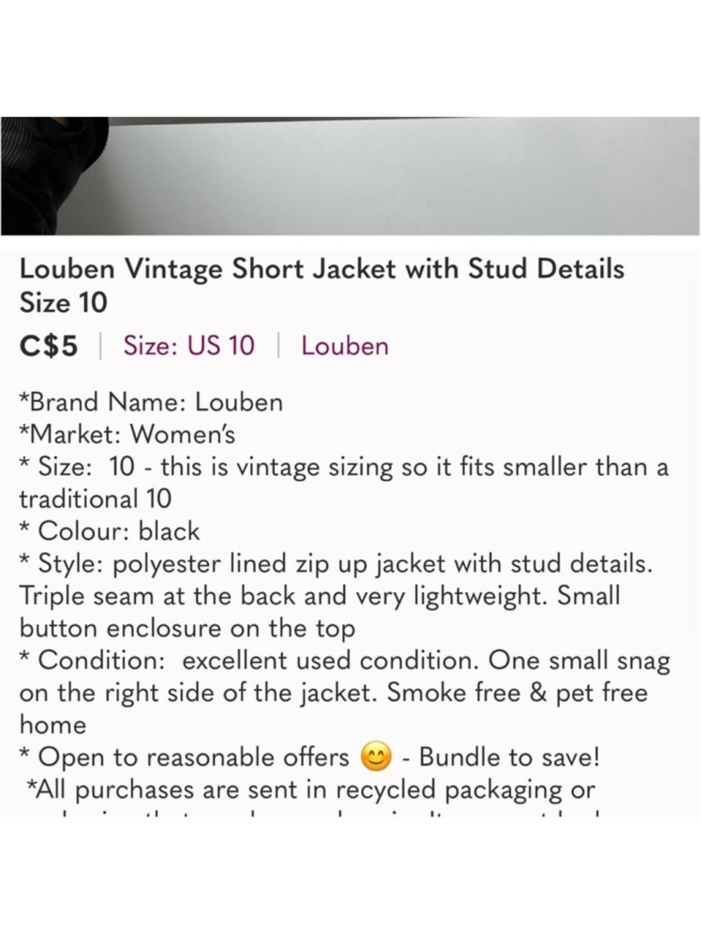 Louben Laura Black Blazer with stud details size 10 vintage career - Picture 11 of 11